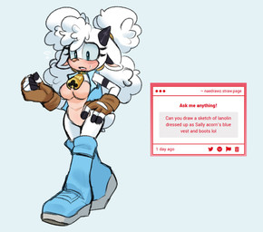 anthro armband bell bell_collar big_breasts blue_eyes boots breasts clothing collar eyelashes featureless_breasts featureless_crotch female fingerless_gloves footwear gloves handwear horn shoes solo tan_body text topwear vest white_body piko_nae idw_publishing sega sonic_the_hedgehog_(comics) sonic_the_hedgehog_(idw) sonic_the_hedgehog_(series) lanolin_the_sheep_(sonic) sally_acorn bovid caprine mammal sheep 2025 absurd_res english_text hi_res