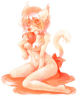 accessory anthro biped bow_(feature) bow_accessory bow_ribbon breasts candy chocolate dessert female food furgonomics heart_symbol holidays nipples ribbons sitting solo tail tail_accessory tail_bow tail_ribbon pipisan valentine's_day canid canine mammal