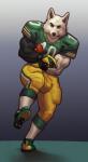 american_football american_football_uniform anthro ball biceps big_bulge big_muscles biped black_nose bottomwear bulge cheek_tuft clothed clothing competition_number eyebrows facial_tuft football_jersey football_player footwear front_view fully_clothed fur fur_tuft gloves gradient_background green_clothing green_eyes green_footwear green_gloves green_handwear green_topwear grey_background gridiron_ball handwear holding_ball holding_object jersey legwear looking_at_viewer male muscular muscular_anthro muscular_male number number_on_clothing number_on_jersey number_on_topwear number_print pants print_clothing print_jersey print_topwear running shadow shirt shoes shorts simple_background socks solo sport thigh_highs thigh_socks topwear triceps tuft uniform white_body white_clothing white_footwear white_fur white_legwear white_socks wisconsin yellow_bottomwear yellow_clothing yellow_eyes yellow_footwear yellow_gloves yellow_handwear yellow_pants blazingifrit green_bay_packers nfl isaiah_switzer arctic_wolf canid canine canis mammal wolf 2014 digital_media_(artwork) digital_painting_(artwork) hi_res shaded soft_shading