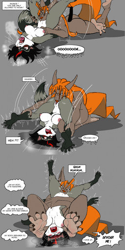 5_fingers 5_toes ahegao anthro areola aroused big_breasts big_nipples blush bodily_fluids breasts captured claws couples cunnilingus delivery_(commerce) dizzy dominant dominant_anthro dominant_female dominatrix door doorway duo embarrassed feet female female/female finger_claws fingers first_person_view foot_fetish forced grin hair humor leg_wrap long_hair looking_pleasured mistress moan nipples oral orgasm overstimulation package package_box pin_down ponytail postal_delivery saliva sex smile spread_legs spreading text toe_claws toes torture upside_down upside_down_cunnilingus vaginal gahowolf atta_(gahowolf) jenn_(irkingir) canid canine canis mammal procyonid raccoon wolf absurd_res english_text hi_res long_image tall_image