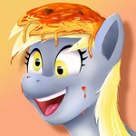 1:1 2022 blonde_hair derp_eyes derpy_hooves_(mlp) digital_media_(artwork) equid equine eyelashes female feral food friendship_is_magic fur greenybeanz grey_body grey_fur hair happy hasbro hi_res horse mammal my_little_pony open_mouth open_smile pasta pony smile solo spaghetti teeth yellow_eyes