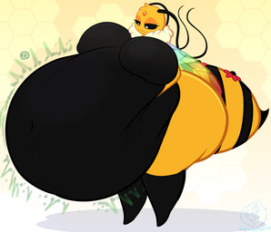 accessory antennae_(anatomy) anthro arthropod_abdomen belly big_belly big_breasts big_butt biped black_body black_sclera breasts butt eyelashes fatal_vore featureless_feet feet female female_pred front_view hand_on_belly huge_belly huge_breasts huge_butt huge_thighs insect_wings leg_markings logo looking_down markings motion_lines multicolored_body narrowed_eyes navel neck_tuft nipples non-mammal_breasts nude nude_female rumbling_stomach simple_background skull_symbol socks_(marking) solo standing stinger thick_thighs translucent tuft two_tone_body vore white_eyes wide_hips wings yellow_body lapizacuario bug_fables moonsprout_games queen_bianca_(bug_fables) arthropod bee hymenopteran insect 2026 absurd_res artist_logo digital_drawing_(artwork) digital_media_(artwork) hi_res