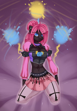 abs alternative_fashion anthro anthrofied belt biped black_body black_fur blue_eyes bottomwear bracelet breasts cleavage clothed clothing cross female fireworks flower fur goth hair inverted_cross jewelry kneeling legwear looking_at_viewer navel pastel_goth perky_goth piercing pink_hair plant punk pupils rose_(flower) skirt slit_pupils solo spiked_belt spikes stockings straight_hair misukitty friendship_is_magic hasbro my_little_pony pinkamena_(mlp) pinkie_pie_(mlp) earth_pony equid equine horse mammal pony 2014