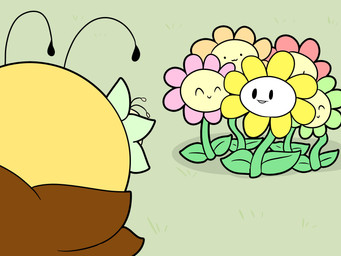 :3 ambiguous_focus ambiguous_gender antennae_(anatomy) anthro dot_eyes eyes_closed flower flower_on_head green_flower group happy leaf looking_at_another looking_at_viewer neck_tuft orange_flower outline petals pink_flower plant red_flower round_head simple_background simple_eyes smile tuft yellow_flower yellow_petals tonytoran undertale undertale_(series) bee_(tonytoran) flowey_the_flower arthropod bee bumble_bee_(species) elemental_creature flora_fauna hymenopteran insect 2022 4:3 colored digital_drawing_(artwork) digital_media_(artwork) hi_res