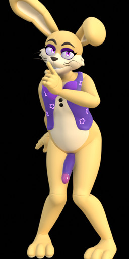 3_toes anthro black_background bottomless bottomless_anthro bottomless_male bow_tie clothed clothing erection eyeshadow feet finger_to_mouth floppy_ears genitals gesture hand_gesture humanoid_genitalia humanoid_penis knock-kneed looking_at_viewer makeup male open_clothing open_topwear open_vest penis purple_bow_tie purple_clothing purple_eyes purple_eyeshadow purple_penis purple_topwear purple_vest raised_finger raised_index_finger shush simple_background smile smiling_at_viewer solo standing star_print toes topwear vest whiskers yellow_body jizzyfox jizzyfox_(modeler) five_nights_at_freddy's:_help_wanted glitchtrap lagomorph leporid mammal rabbit 3d_(artwork) digital_media_(artwork) full-length_portrait portrait