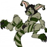 1:1 anthro big_ears biped clothed clothing crux erk_gloom fangs looking_at_viewer low_res male sitting solo spread_legs spreading tail teeth thong topless underwear zeriara