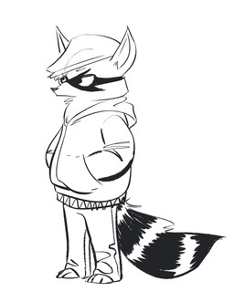 3_toes anthro biped bottomwear clothed clothing facial_markings feet flat_cap fully_clothed hand_in_pocket hands_in_both_pockets hat head_markings headgear headwear hoodie jacket male markings mask_(marking) pants pockets side_view solo standing toes topwear justwannadraw mammal procyonid raccoon black_and_white hi_res monochrome