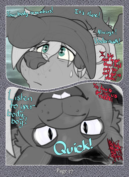 anthro bedroom black_slime bodily_fluids buckteeth carrying_another duo exclamation_point eye_contact first_person_view front_view fur green_eyes hair inside long_ears looking_at_another male nude on_head plushie sad slime smile tears teeth text three-quarter_view young young_anthro young_male dasherslash andy_(dasherslash) animate_inanimate living_plushie mammal mustelid otter 2026 comic digital_media_(artwork) english_text hi_res