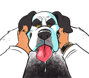 anthro barazoku bodily_fluids body_hair chest_hair clock drooling duo first_person_view hand_on_face hypnosis male mind_control ring ringed_eyes saliva simple_background smile solo_focus submissive submissive_male tongue tongue_out watch white_background dramamine big_dogs_(brand) canid canine canis domestic_dog mammal 2020 hi_res
