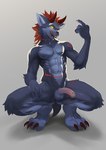 2016 abs anthro archived_source balls beckoning brown_hair canid canid_demon cheek_tuft claws crouching demon eye_scar facial_hair facial_scar facial_tuft fangs foreskin front_view full-length_portrait genitals gesture goatee grey_background hair half-erect hi_res humanoid_genitalia humanoid_penis inviting kiske_7key levael licking licking_lips male mammal muscular muscular_male navel nude open_mouth pecs penis portrait presenting presenting_penis red_claws red_tattoo retracted_foreskin scar shadow simple_background solo spread_legs spreading surgical_suture tattoo teeth thick_thighs tongue tongue_out tuft vein veiny_penis yellow_eyes yellow_sclera