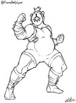 anthro clothed clothing fist fully_clothed hair male mask overweight overweight_anthro overweight_male raised_fist raised_hand short_hair simple_background solo standing text wide_stance fiercedeitylynx marlon_(fiercedeitylynx) bear mammal 2023 absurd_res artist_name hi_res monochrome signature