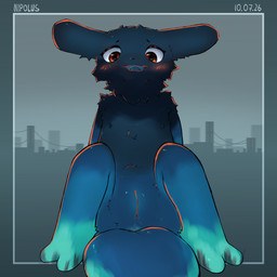 2_toes anus aroused blue_body blush blush_lines bodily_fluids feet female feral fur genital_fluids genitals looking_down nipples open_mouth orange_blush orange_eyes semi-anthro simple_background sitting slime solo tail text toes tongue vaginal_fluids vaginal_fluids_on_vulva vulva nipolus rain_world videocult inv_(rain_world) slugcat 1:1 2026 artist_name hi_res