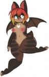 anthro big_ears big_nipples breasts female green_eyes hair membrane_(anatomy) membranous_wings nipples orange_hair pink_nipples pink_nose simple_background smile solo white_background wide_hips wings tehbuttercookie dajae bat mammal low_res