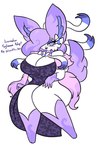 anthro big_breasts breasts clothed clothing dress female hair purple_eyes purple_feet purple_hair purple_hands solo white_body lewdchuu_(artist) nintendo pokemon canid canine eeveelution generation_6_pokemon mammal pokemon_(species) sylveon hi_res