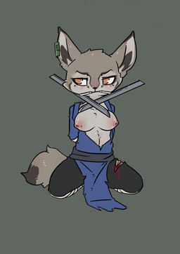 anthro arms_tied bound breasts cleave_gag clothed clothing cut_(wound) cute_fangs defeated duo execution fangs female fluffy fluffy_tail forced forced_exposure gag gagged hands_behind_back humiliation imminent_death kneeling melee_weapon nipples open_clothing open_topwear ryona submissive submissive_female sword tail teeth topwear ventral_groove weapon crowskull dreamworks kung_fu_panda zhen_(kung_fu_panda) canid canine corsac_fox fox grey_fox mammal true_fox urocyon hi_res