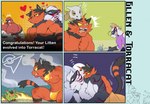 ambiguous_gender ambiguous_species angry anthro anthrofied bedding blanket blush bruised bulge bwcat charmeleon clothed clothing comic covering covering_eyes covering_face cross-popping_vein cubone duo ellen_(bwcat) embrace exposed_chest felid feral fire generation_1_pokemon generation_5_pokemon generation_6_pokemon generation_7_pokemon hair happy heart_symbol hug hugging_from_behind male mammal muscular muscular_male nintendo nipples offscreen_sex pantherine pet_bowl pillow pokemon pokemon_(species) pokemorph quilladin sleeping_together speedo speedo_only squirtle swimwear throh tied_hair tiger topless torracat weedle