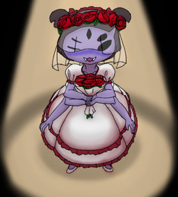 5_eyes 6_arms black_eyes black_hair blush bouquet clothed clothing dress empty_eyes fangs female fingers flower flower_bouquet footwear front_view fully_clothed hair high-angle_view holding_bouquet holding_flower holding_object multi_arm multi_eye multi_limb open_mouth open_smile plant purple_body purple_skin rose_(flower) shadow shoes short_hair smile solo spotlight standing teeth wedding_dress wedding_veil white_clothing white_dress white_footwear white_shoes marielx undertale undertale_(series) muffet animal_humanoid arachnid arachnid_humanoid arthropod arthropod_humanoid humanoid spider_humanoid 2024 digital_drawing_(artwork) digital_media_(artwork) full-length_portrait portrait shaded soft_shading