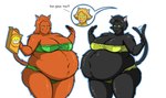 anthro anthrofied belly big_belly black_body black_fur clothing female food fur group hair mostly_nude obese obese_anthro obese_female orange_body orange_fur overweight overweight_anthro overweight_female pastry simple_background tail tail_motion tailwag text torn_clothing trio wide_hips yellow_body yellow_fur mizz-britt totally_spies! alex_(totally_spies!) clover_(totally_spies!) sam_(totally_spies!) domestic_cat felid feline felis mammal 2022 digital_media_(artwork) english_text