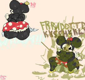 accessory anthro big_breasts big_butt black_body black_fur blush bodily_fluids bottomwear bow_ribbon breasts butt butt_slap clothed clothing disembodied_hand fart fart_cloud featureless_breasts feces female footwear front_view frown fur gloves hair_accessory hair_bow hair_ribbon handwear high_heels miniskirt overweight panties polka_dot_skirt pooping presenting presenting_hindquarters rear_view red_bottomwear red_clothing red_skirt ribbons shoes shortstack simple_background skirt slap soiling soiling_underwear solo sweat sweatdrop thick_thighs topless underwear white_clothing white_panties white_underwear wide_hips yellow_clothing yellow_footwear yellow_high_heels chrometissue disney minnie_mouse house_mouse mammal mouse murid murine rodent 2022 archived_source digital_drawing_(artwork) digital_media_(artwork)