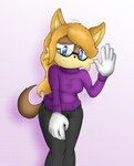 anthro eyewear female gesture glasses looking_at_viewer shy solo sweatshirt waving darkman-zero sega sonic_the_hedgehog_(series) audrey_(darkman-zero) fan_character mammal mustelid otter absurd_res hi_res