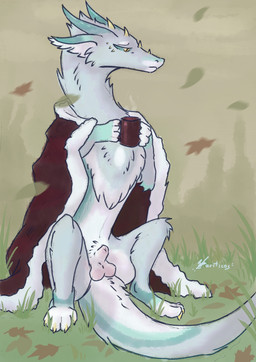 animal_genitalia balls bedding blanket blue_body claws closed_sheath_slit container cup feral fully_sheathed fur genitals grass grey_body half-closed_eyes horn leaf male mug narrowed_eyes pink_sheath_slit plant scales sheath sheath_slit simple_background sitting solo spread_legs spreading steam toe_claws white_body yellow_body arcticos mythology arcticos_(character) dragon eastern_dragon furred_dragon furred_scalie mythological_creature mythological_scalie scalie absurd_res hi_res