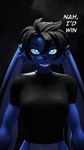 2024 3d_(artwork) 4k 9:16 absurd_res anthro black_body black_clothing black_fur black_hair black_shirt black_topwear blue_body blue_eyes blue_fur breasts clothed clothing dialogue digital_media_(artwork) domi_(domibun) domibun english_text female fur hair hi_res lagomorph leporid long_ears looking_at_viewer mammal medium_breasts mouth_scar multicolored_body multicolored_fur nah_i'd_win rabbit shirt solo source_filmmaker_(artwork) text topwear two_tone_body two_tone_fur warfare_machine