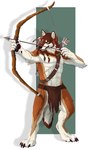 4_toes 5_fingers abs aiming_bow aiming_weapon alert anthro arm_tuft arrow_(weapon) beads blue_eyes bottomwear bow_(weapon) braided_fur braided_mane brown_body brown_claws brown_fur brown_lips brown_nose brown_pawpads buckle claws clothing concentrating detailed_clothing digitigrade drawing_bowstring elbow_tuft feather_in_mane feathers feet finger_claws fingers fluffy fluffy_tail fur holding_object holding_weapon lips loincloth longbow looking_offscreen male mane muscular muscular_anthro muscular_male pawpads paws pecs quiver_(object) ranged_weapon simple_background snaggle_teeth solo standing tail toe_claws toes tribal tuft weapon white_body white_fur felfi rogueliger miles_(miles-wolf) canid canine canis mammal wolf detailed digital_drawing_(artwork) digital_media_(artwork) hi_res