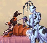 anthro arthropod_abdomen arthropod_abdomen_genitalia arthropod_abdomen_penetration arthropod_abdomen_pussy balls big_balls big_penis bodily_fluids cum cum_in_abdomen cum_inside dominant dominant_anthro dominant_male female genital_fluids genitals larger_male leash male male/female muscular muscular_male penetration penis sex size_difference smaller_male submissive submissive_anthro submissive_female mightywheelchair arthropod beetle insect lepidopteran moth hi_res tagme