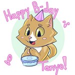 anthro birthday birthday_cake cake clothing dessert food hat headgear headwear looking_at_viewer male party_hat solo young young_anthro young_male diam_snow tenyo_cat domestic_cat felid feline felis mammal 1:1