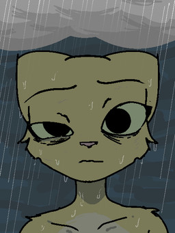 anthro clothed clothing collarbone eye_bags female looking_at_viewer outside raining solo tired topless filthypally microsoft prequel_adventure the_elder_scrolls katia_managan felid khajiit mammal 2025 3:4