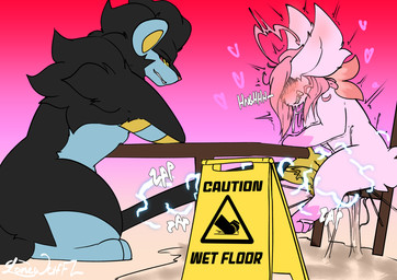 ambiguous_gender black_tail blue_body blue_fur blush bodily_fluids duo ejaculation electrostimulation excessive_genital_fluids excessive_vaginal_fluids female feral fur genital_fluids genitals heart_symbol multicolored_body multicolored_fur multicolored_tail pawpads pink_body pink_fur quadruped red_sclera side_view sitting sound_effects tail vaginal_fluids vaginal_fluids_puddle vaginal_squirting vulva yellow_eyes yellow_tail lonewolffl nintendo pokemon lone_(lonewolffl) generation_4_pokemon legendary_pokemon luxray pokemon_(species) shaymin sky_forme_shaymin hi_res