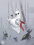 ambiguous_gender big_eyes black_eyes blue_eyes clothed clothing detailed_background diaper diaper_only gem green_eyes grey_body group looking_down_at_another looking_up_at_another melee_weapon mouthless pearl_(gem) polearm spear suspension symbol topless weapon wearing_diaper white_body yellow_eyes ire-k rain_world videocult survivor_(rain_world) scavenger_(rain_world) slugcat full-length_portrait hi_res portrait