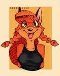 anthro braided_hair breasts clothing female green_eyes hair red_hair shirt simple_background solo tank_top topwear necroeddie patricia_mac_sionnach canid canine fox mammal digital_media_(artwork)