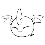 1:1 2020 ambiguous_gender bandai_namco curled digimon digimon_(species) digital_drawing_(artwork) digital_media_(artwork) eyes_closed hair hi_res kaijumon_(artist) legless line_art monochrome puttimon round_body signature simple_background sketch smile solo spread_wings white_background wings