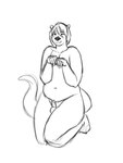 anthro femboy genitals kneeling male one_eye_closed penis slightly_chubby small_penis solo tail text wink dracozhilla patreon mammal mustelid otter 3:4 hi_res monochrome sketch url