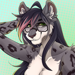 anthro black_hair breasts eyebrows eyelashes eyewear female fur glasses green_eyes grey_body grey_fur hair looking_at_viewer markings smile solo spots spotted_body spotted_fur redcreator tiriosh felid leopard mammal pantherine 1:1 absurd_res digital_media_(artwork) hi_res shaded