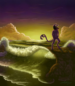anthro beach detailed_background male nude nude_beach outside pokemorph seaside shore sky solo sunset tail eclipsis_(artist) nintendo pokemon evolus_the_espeon eeveelution espeon generation_2_pokemon pokemon_(species) 2009 dated digital_media_(artwork) signature