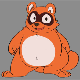 anthro biped black_nose chibi fur kemono multicolored_body multicolored_fur simple_background slightly_chubby solo two_tone_body two_tone_fur tiri_mama pocky_and_rocky square_enix taito rocky_(pocky_and_rocky) canid canine mammal raccoon_dog tanuki 2021