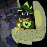 anthro black_body black_fur clothing detailed_background eyewear fur glasses hat headgear headwear horn lamp male solo stairs nyusu_ut deltarune undertale_(series) ralsei bovid caprine goat mammal 1:1