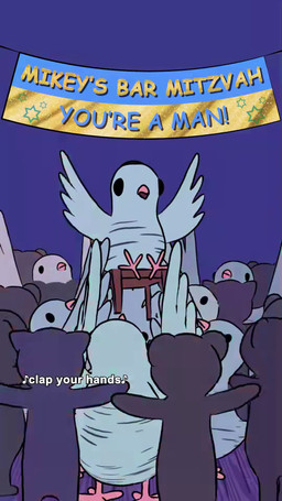 age_difference angry banner bar_mitzvah biped bipedal_feral bodily_fluids clothing computer crying disc_jockey dj_booth electronics feet female feral frown grey_body headgear headwear kippah laptop larger_female larger_male male microphone narrowed_eyes older_female older_male party pouch_(anatomy) religion religious_clothing religious_headwear sad semi-anthro size_difference smaller_male strobe_lights talons tan_body tears text toes traumatized what winged_arms wings young younger_female epilepsy_warning natural_habitok sound_warning cha_cha_slide judaism natural_habitat_shorts mikey_(natural_habitok) avian bird columbid kangaroo koala macropod mammal marsupial pigeon vombatiform 2025 9:16 animated english_audio english_description english_text hi_res long_playtime sound subtitled voice_acted father_(lore) parent_(lore) son_(lore)