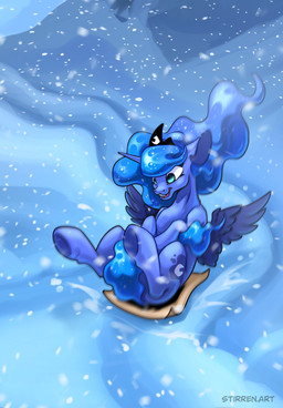 crown crown_only female feral headgear headgear_only hooves horn long_mane long_tail open_mouth sitting slide snow snowflake snowing solo spread_wings tail wings stirren friendship_is_magic hasbro my_little_pony mythology princess_luna_(mlp) equid equine mammal mythological_creature mythological_equine winged_unicorn hi_res