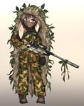 anthro army_uniform boots brown_boots brown_clothing brown_footwear cammo camo clothing female footwear freckles ghillie_suit gun hair holding_gun holding_object holding_ranged_weapon holding_rifle holding_weapon ranged_weapon rifle shoes short_tail sniper solo standing tail weapon elronya ronya suvi_(elronya) lagomorph leporid mammal rabbit hi_res