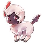 2016 absol ambiguous_gender chibi claws closed_smile digital_media_(artwork) feral flavia-elric fur generation_3_pokemon hair hi_res horn looking_at_viewer mouth_closed nintendo pokemon pokemon_(species) pupils red_eyes red_horn simple_background smile solo standing tail white_background white_body white_fur white_hair white_sclera