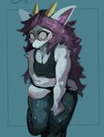 anthro breasts clothing embarrassed female hair multi_breast pink_hair solo solo_focus wardrobe_malfunction murlbius bovid caprine goat mammal