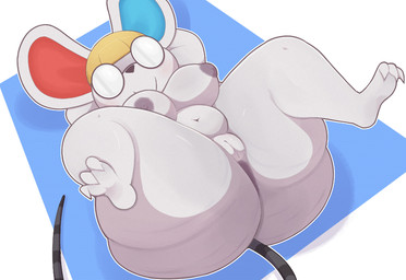 anthro anus belly big_breasts big_butt big_ears breasts butt cellulite eyewear eyewear_only female fur glasses glasses_only hands_behind_head huge_butt huge_thighs looking_at_viewer lying nude nude_female on_back opaque_glasses overweight overweight_anthro overweight_female round_glasses shortstack shortstack_female solo thick_thighs wearing_glasses white_body white_fur behniis animal_crossing nintendo petri_(animal_crossing) mammal mouse murid murine rodent hi_res