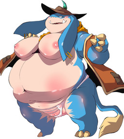 3_claws 4_claws anthro areola belly big_belly big_breasts black_eyes blue_body blue_ears blue_fur blue_tail blush breasts claws clothed clothing deep_navel dipstick_tail ear_piercing female floppy_ears fur genitals glistening glistening_areola glistening_belly glistening_body glistening_breasts glistening_genitalia glistening_nipples glistening_skin glistening_vulva hat hat_feather headgear headwear huge_belly huge_breasts light_body long_ears loose_feather markings mostly_nude multicolored_body multicolored_skin navel nipples nude obese obese_anthro obese_female open_clothing open_mouth open_smile open_topwear open_underwear open_vest overweight overweight_anthro overweight_female piercing pink_areola pink_nipples pink_vulva pose sharp_teeth simple_background smile solo standing tail tail_markings teeth thick_thighs topwear tusks two_tone_body two_tone_skin two_tone_tail vest vulva white_sclera white_tail_tip wide_hips chibineco final_fantasy square_enix ranger_(final_fantasy) mammal seeq suine 2025 absurd_res colored digital_drawing_(artwork) digital_media_(artwork) flat_colors hi_res pinup shaded