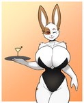 alcohol anthro arm_tuft beverage big_breasts breasts brown_body brown_ears brown_fur choker cleavage clothed clothing cocktail cocktail_glass container cup curvy_anthro curvy_female curvy_figure drinking_glass facial_markings facial_tuft female fur glass glass_container glass_cup head_markings heart_(marking) holding_plate hourglass_figure hourglass_figured_anthro hourglass_figured_female huge_breasts jewelry long_ears looking_at_viewer markings mole_(marking) necklace one_eye_closed open_mouth red_eyes shoulder_tuft simple_background skimpy skimpy_dress solo teeth tuft white_body white_fur wide_hipped_anthro wide_hipped_female wide_hips wink winking_at_viewer hexteknik jane_buns_(devildjmachine) lagomorph leporid mammal rabbit hi_res