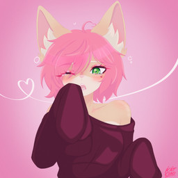 anthro bared_teeth blush blush_lines blushing_profusely bodily_fluids breasts bubble clothing crying eye_bags eyelashes eyeshadow facial_markings fangs fangs_bared female fur gradient green_eyes hair head_markings heart_(marking) heart_eyes heart_symbol makeup markings messy messy_clothing messy_fur messy_hair open_mouth oversized_clothing oversized_topwear pink_body pink_hair pink_nose sleepwear small_breasts small_fangs solo standing tear_(marking) teardrop tears tears_of_joy teary_eyes teeth teeth_marks teeth_showing tired topwear yawn yawning_position yellow_body yellow_fur katciao katriel_(katciao) domestic_cat felid feline felis mammal 1:1 absurd_res half-length_portrait hi_res portrait