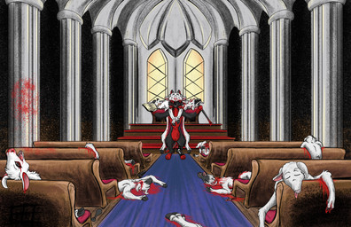 blood bodily_fluids church death gore group sacrifice mursa shadow_silverfang snide_scribe bovid canid canine canis caprine mammal sheep wolf hi_res