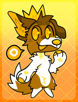anthro brown_body brown_fur chibi crown crown_only dialogue digitigrade featureless_crotch featureless_feet feet fried_egg fur handpaw headgear headgear_only male one_ear_up open_mouth open_smile pawpads paws smile snout solo speech_bubble standing tail white_body white_fur yellow_eyes yellow_inner_ear yellow_nose yellow_pawpads jaspering canid canine canis collie domestic_dog herding_dog mammal pastoral_dog scotch_collie sheepdog 2025 clip_studio_paint_(artwork) digital_drawing_(artwork) digital_media_(artwork) flat_colors full-length_portrait pictographics portrait